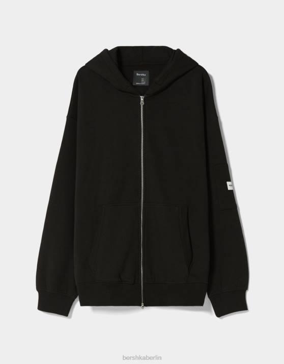 Schwarz Bershka Männer Kapuzenpullover mit Reißverschluss H00J3414