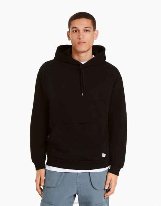 Schwarz Bershka Männer Übergroßer Kapuzenpullover H00J2952