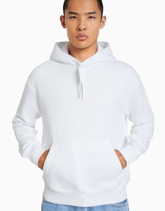 Weiss Bershka Männer Kapuzenpullover H00J3438