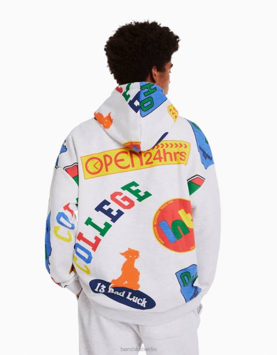 andere Bershka Männer Bedruckter Kapuzenpullover H00J2960