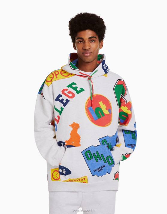 andere Bershka Männer Bedruckter Kapuzenpullover H00J2960