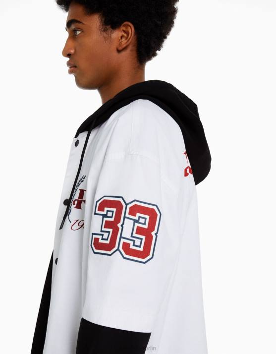 nicht-gerade weiss Bershka Männer Plüsch-Kapuzenpullover mit langen Ärmeln H00J2935