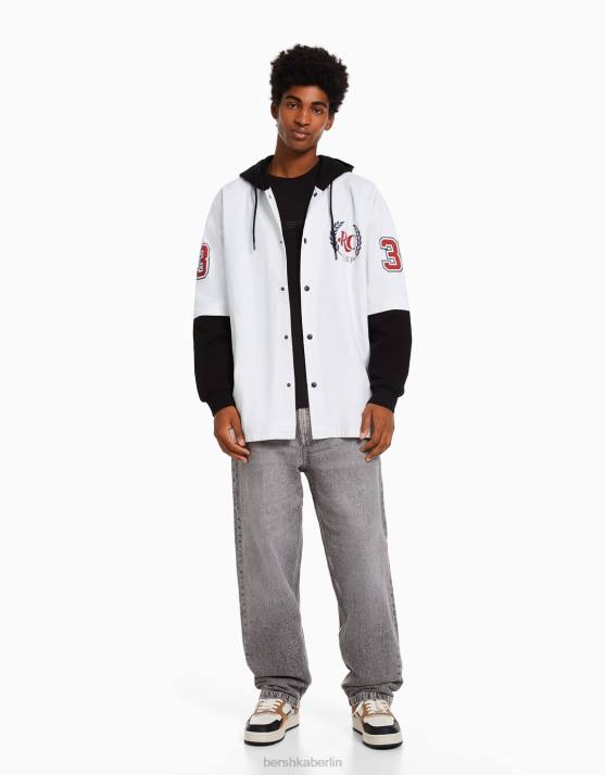 nicht-gerade weiss Bershka Männer Plüsch-Kapuzenpullover mit langen Ärmeln H00J2935