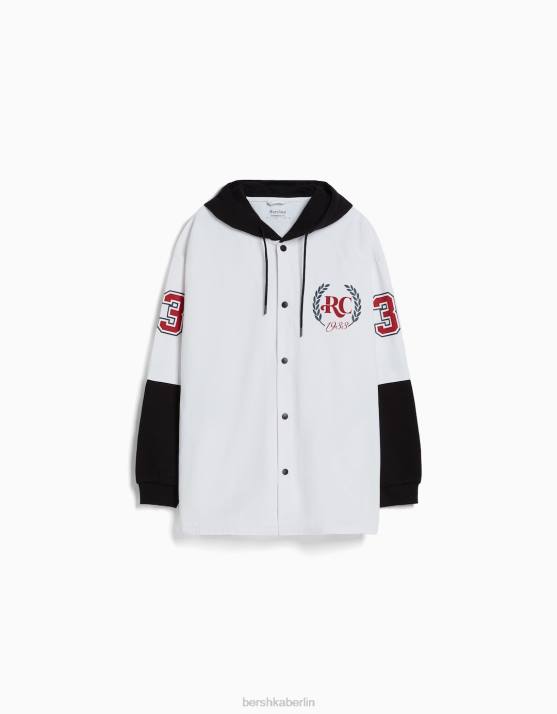 nicht-gerade weiss Bershka Männer Plüsch-Kapuzenpullover mit langen Ärmeln H00J2935