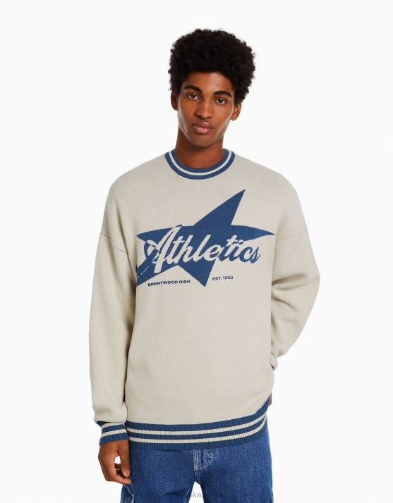 Creme Bershka Männer College-Pullover H00J3008