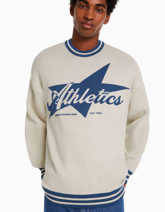 Creme Bershka Männer College-Pullover H00J3008