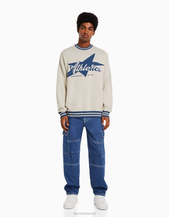 Creme Bershka Männer College-Pullover H00J3008