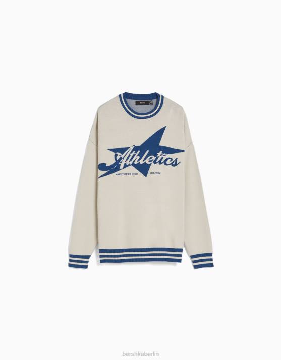 Creme Bershka Männer College-Pullover H00J3008