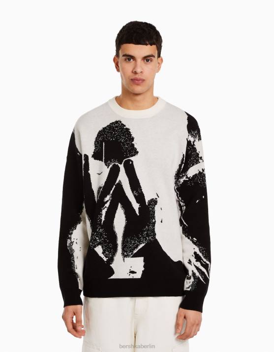 Schwarz Bershka Männer Pullover mit Intarsienmuster H00J3014