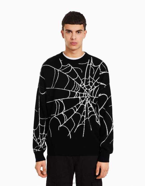 Schwarz Bershka Männer bedruckter Pullover H00J3015