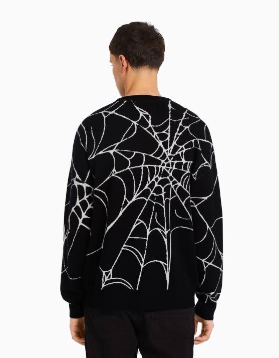 Schwarz Bershka Männer bedruckter Pullover H00J3015