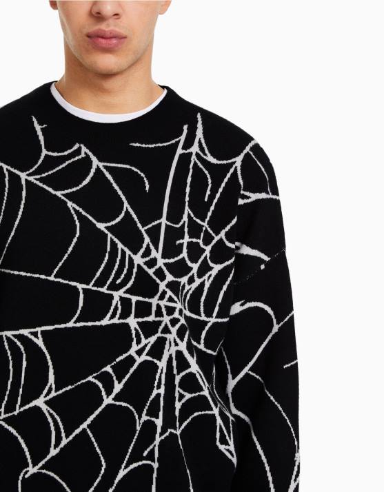 Schwarz Bershka Männer bedruckter Pullover H00J3015