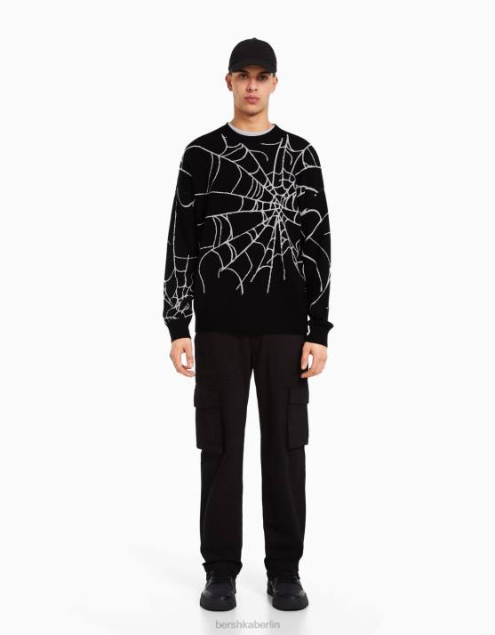 Schwarz Bershka Männer bedruckter Pullover H00J3015