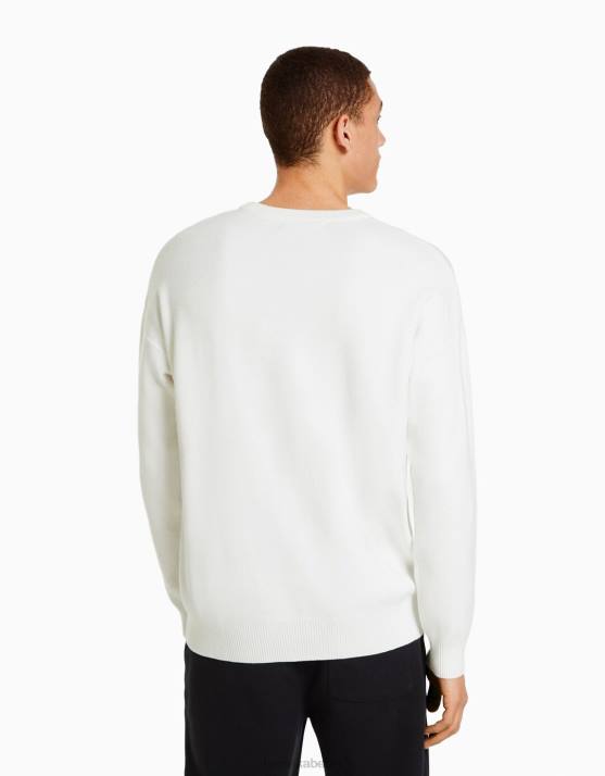 Weiss Bershka Männer Bestickter College-Pullover H00J3009