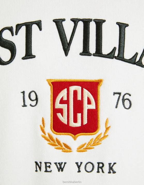 Weiss Bershka Männer Bestickter College-Pullover H00J3009