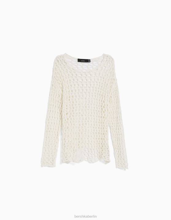 Weiss Bershka Männer Netzpullover mit Rundhalsausschnitt H00J2996