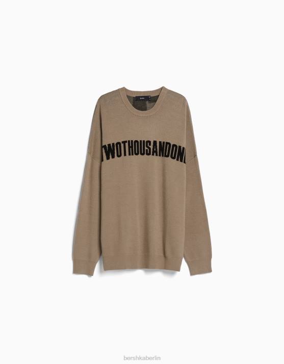 braun Bershka Männer Pullover mit Slogan H00J3010