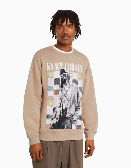 Kamel Bershka Männer Sweatshirt mit Kurt-Cobain-Print H00J2975