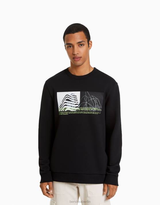 Schwarz Bershka Männer Easy-Fit-Sweatshirt mit Fotodruck H00J2980