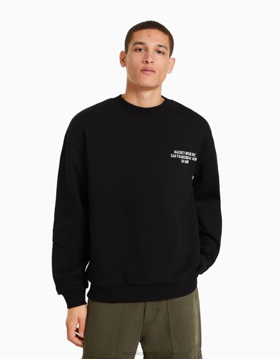 Schwarz Bershka Männer Übergroßes bedrucktes Sweatshirt H00J2967