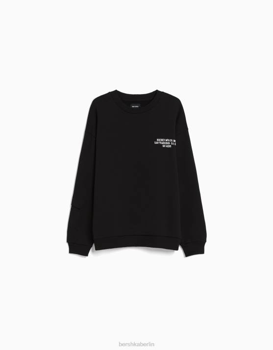 Schwarz Bershka Männer Übergroßes bedrucktes Sweatshirt H00J2967