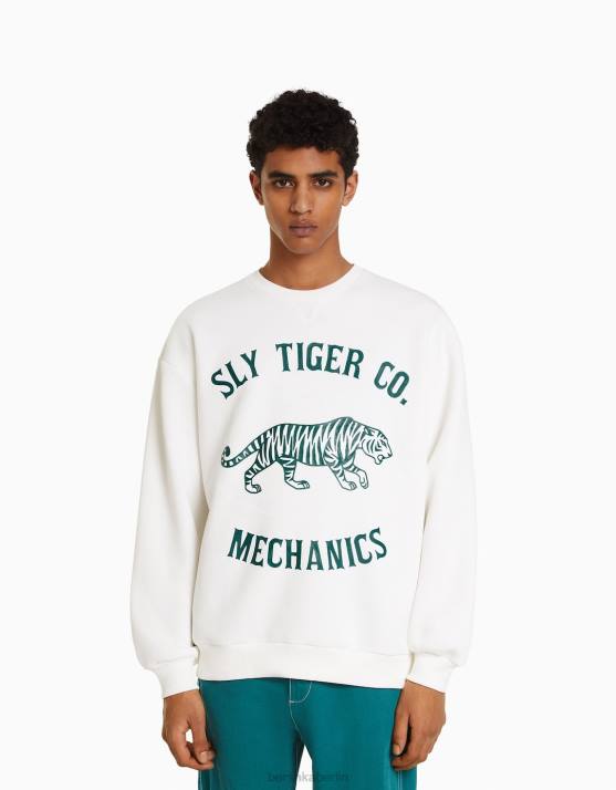Weiss Bershka Männer Bedrucktes Sweatshirt H00J2981