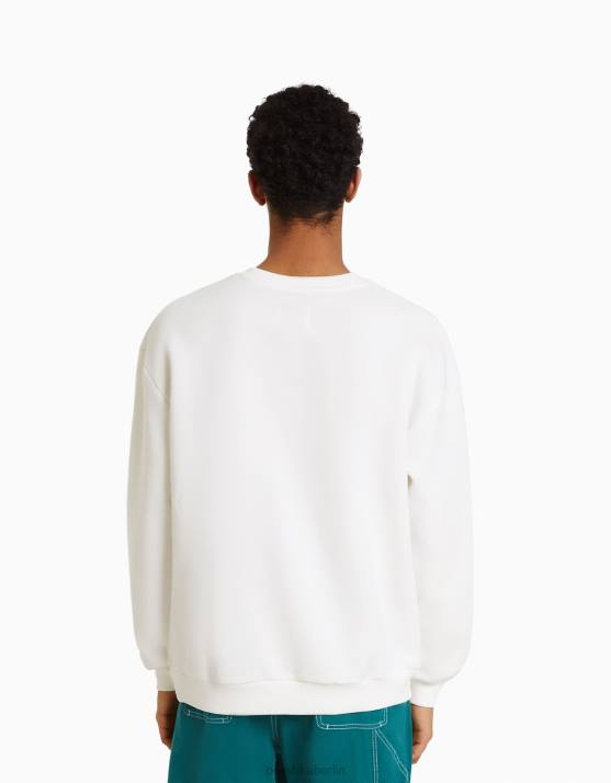 Weiss Bershka Männer Bedrucktes Sweatshirt H00J2981