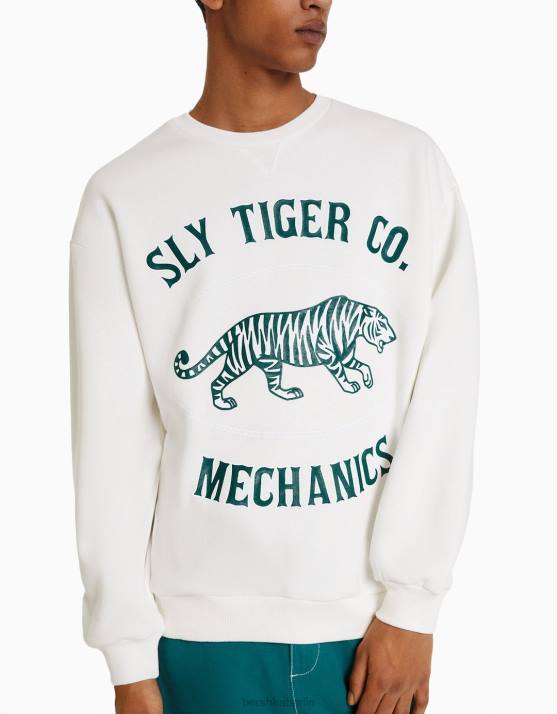 Weiss Bershka Männer Bedrucktes Sweatshirt H00J2981