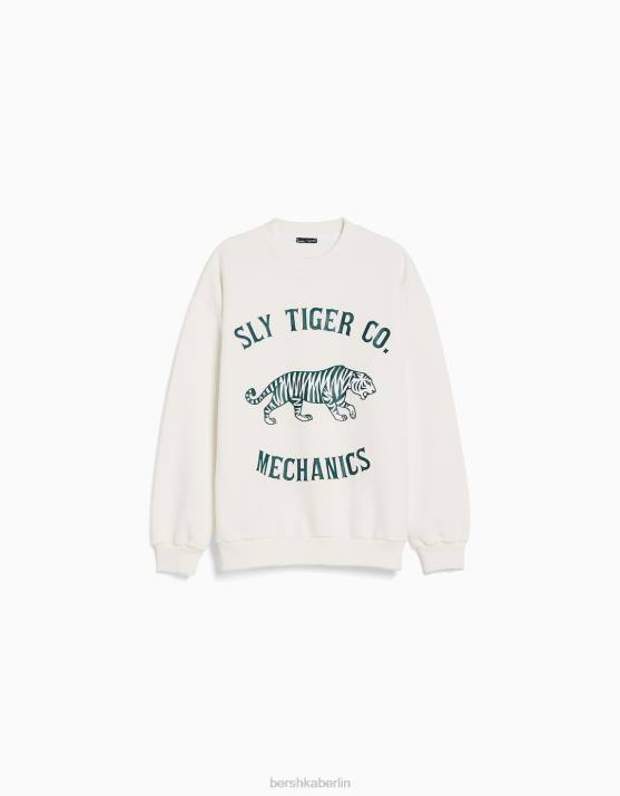 Weiss Bershka Männer Bedrucktes Sweatshirt H00J2981