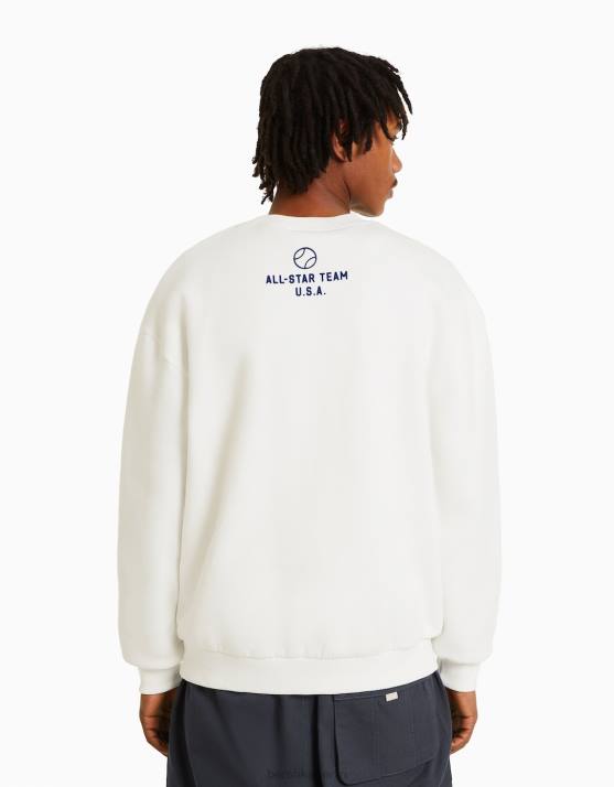 Weiss Bershka Männer Übergroßes bedrucktes Sweatshirt H00J2985