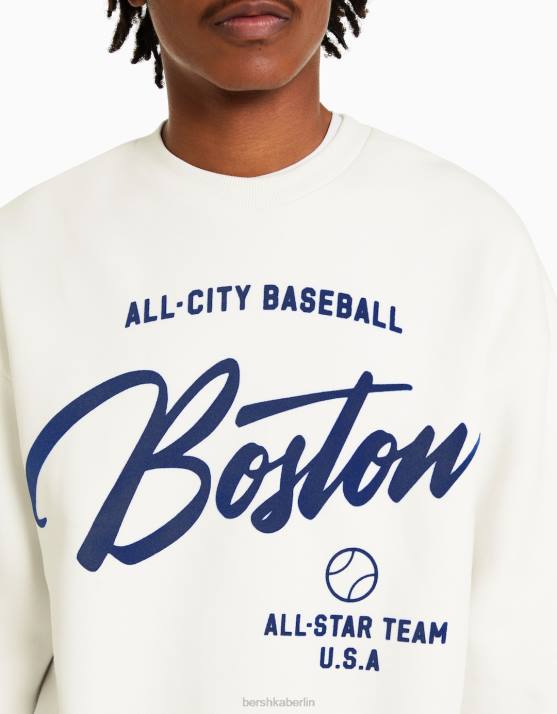 Weiss Bershka Männer Übergroßes bedrucktes Sweatshirt H00J2985
