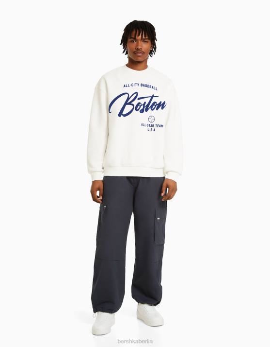 Weiss Bershka Männer Übergroßes bedrucktes Sweatshirt H00J2985