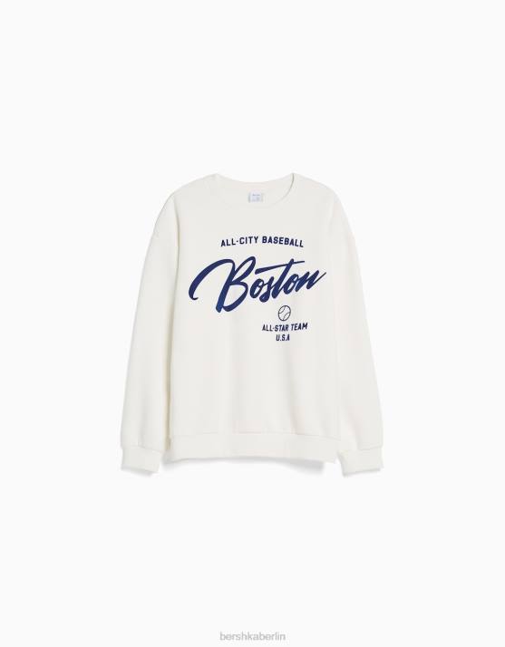 Weiss Bershka Männer Übergroßes bedrucktes Sweatshirt H00J2985