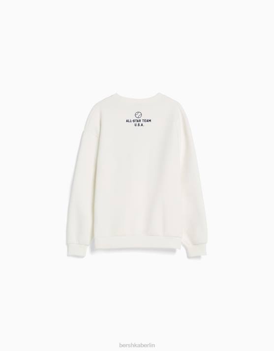 Weiss Bershka Männer Übergroßes bedrucktes Sweatshirt H00J2985