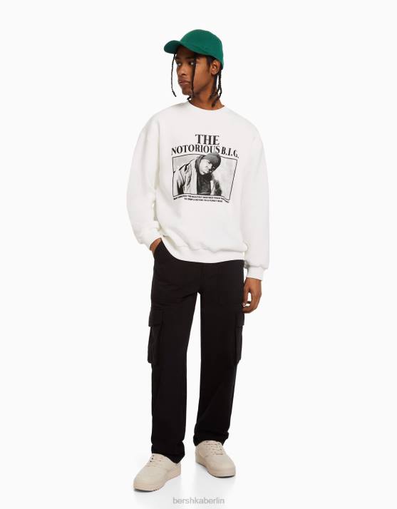 Weiss Bershka Männer der berüchtigte B.I.G. Sweatshirt mit Print H00J2986