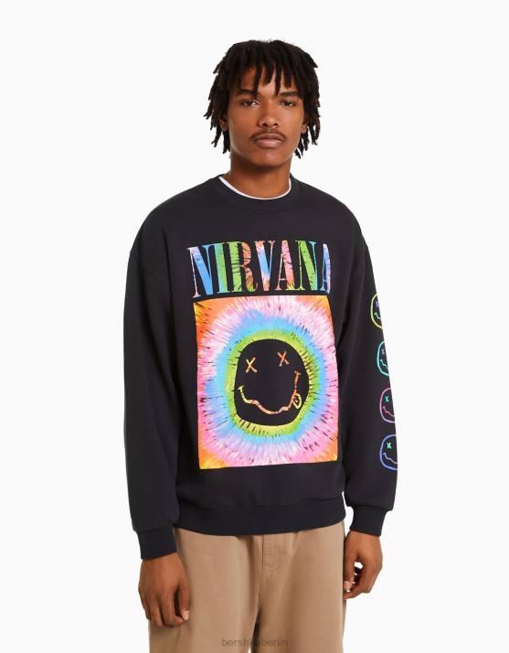 dunkelgrau Bershka Männer Sweatshirt mit Nirvana-Print H00J2974