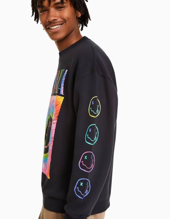 dunkelgrau Bershka Männer Sweatshirt mit Nirvana-Print H00J2974