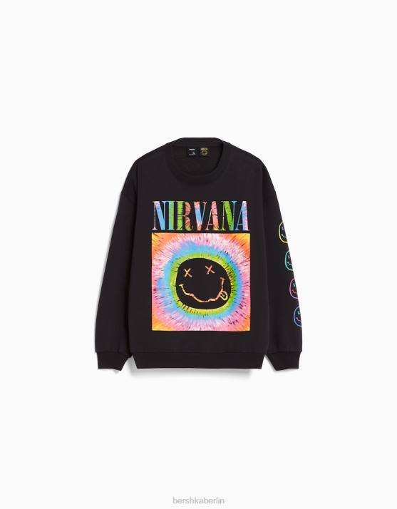 dunkelgrau Bershka Männer Sweatshirt mit Nirvana-Print H00J2974