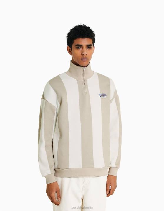 grau Bershka Männer Gestreiftes Sweatshirt mit Reißverschluss H00J2969