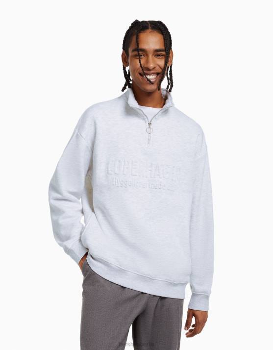 grau Bershka Männer Sweatshirt mit hohem Kragen und Reißverschluss H00J2965