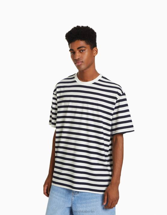 Blau Bershka Männer Bedrucktes, kastenförmiges, kurzärmliges T-Shirt H00J2612