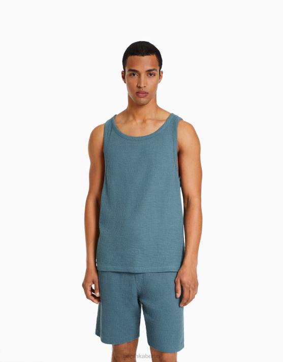 Blau Bershka Männer Ärmelloses T-Shirt im Builder-Stil H00J2837