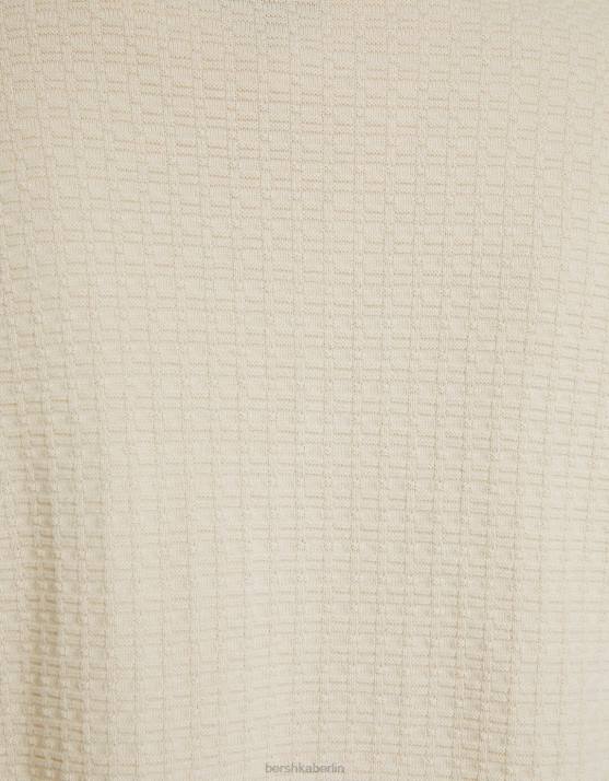 Creme Bershka Männer Basic-T-Shirt aus strukturiertem Webstrick mit kurzen Ärmeln H00J2902