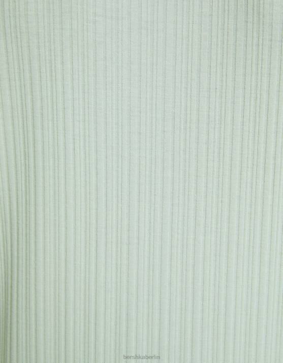 Grün Bershka Männer Geripptes Kurzarm-T-Shirt mit Muskel-Passform H00J2736