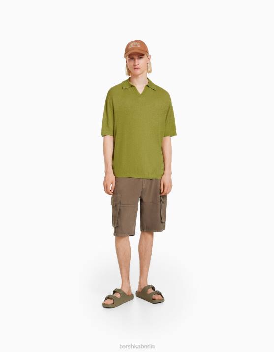 Grün Bershka Männer Kurzarm-Poloshirt H00J2775