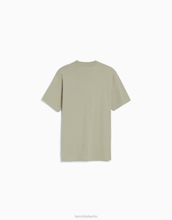Grün Bershka Männer Kurzarm-T-Shirt mit hohem Kragen H00J2743