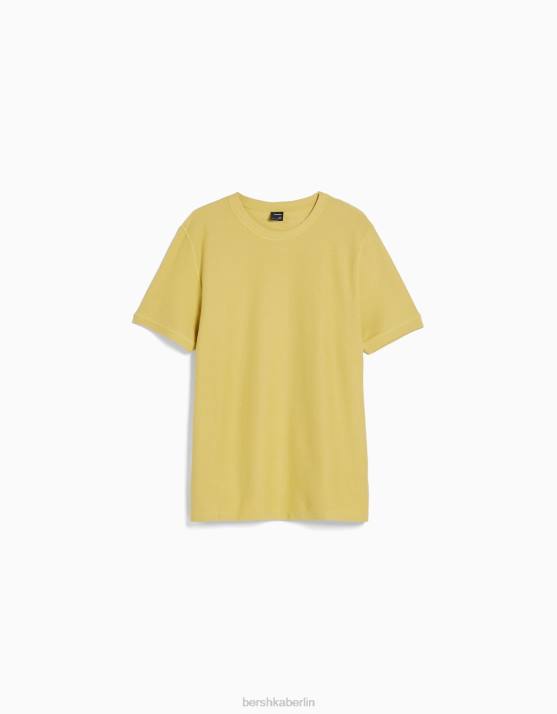 Kalk Bershka Männer Strukturiertes Kurzarm-T-Shirt H00J2770