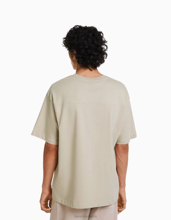 Kamel Bershka Männer Bedrucktes, kurzärmliges Oversize-T-Shirt H00J2682