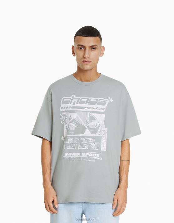 Kamel Bershka Männer Kurzärmliges 90er-Jahre-T-Shirt mit kastiger Passform und Anime-Print H00J2732