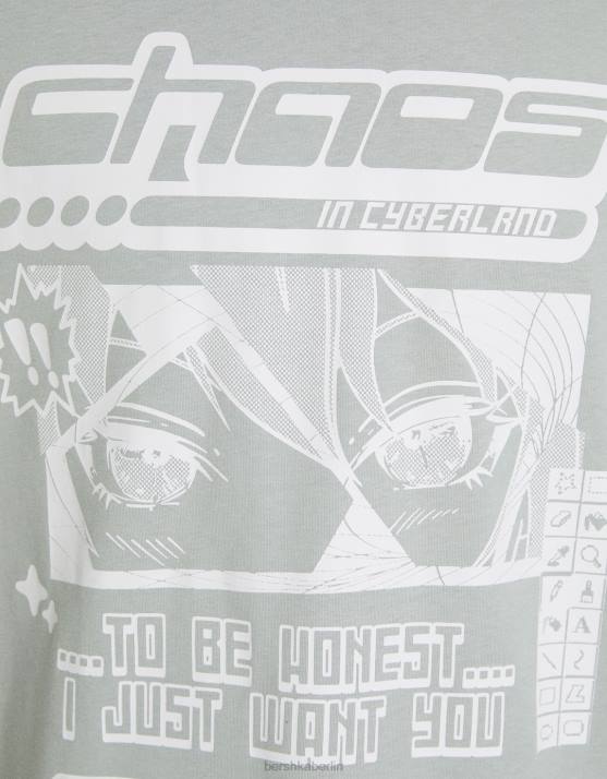 Kamel Bershka Männer Kurzärmliges 90er-Jahre-T-Shirt mit kastiger Passform und Anime-Print H00J2732